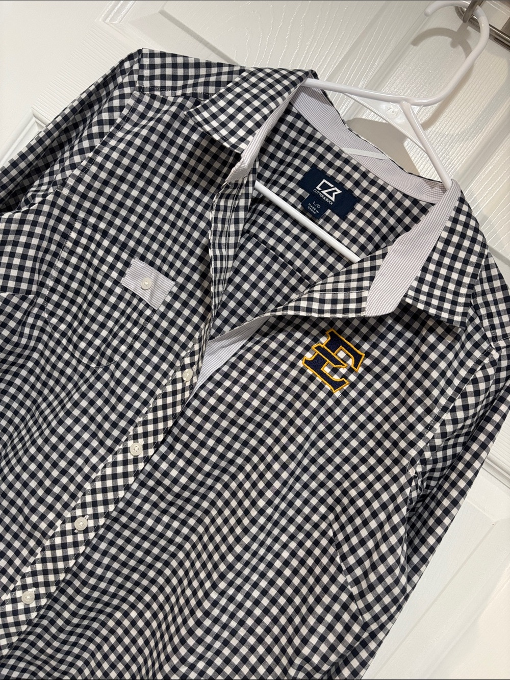 CUTTER & BUCK ETSU Checked Women’s Black & White Cotton Blend Button-Up Shirt